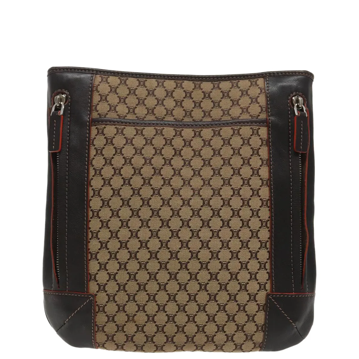 CELINE Macadam Canvas Shoulder Bag Beige Dark Brown Silver 90445