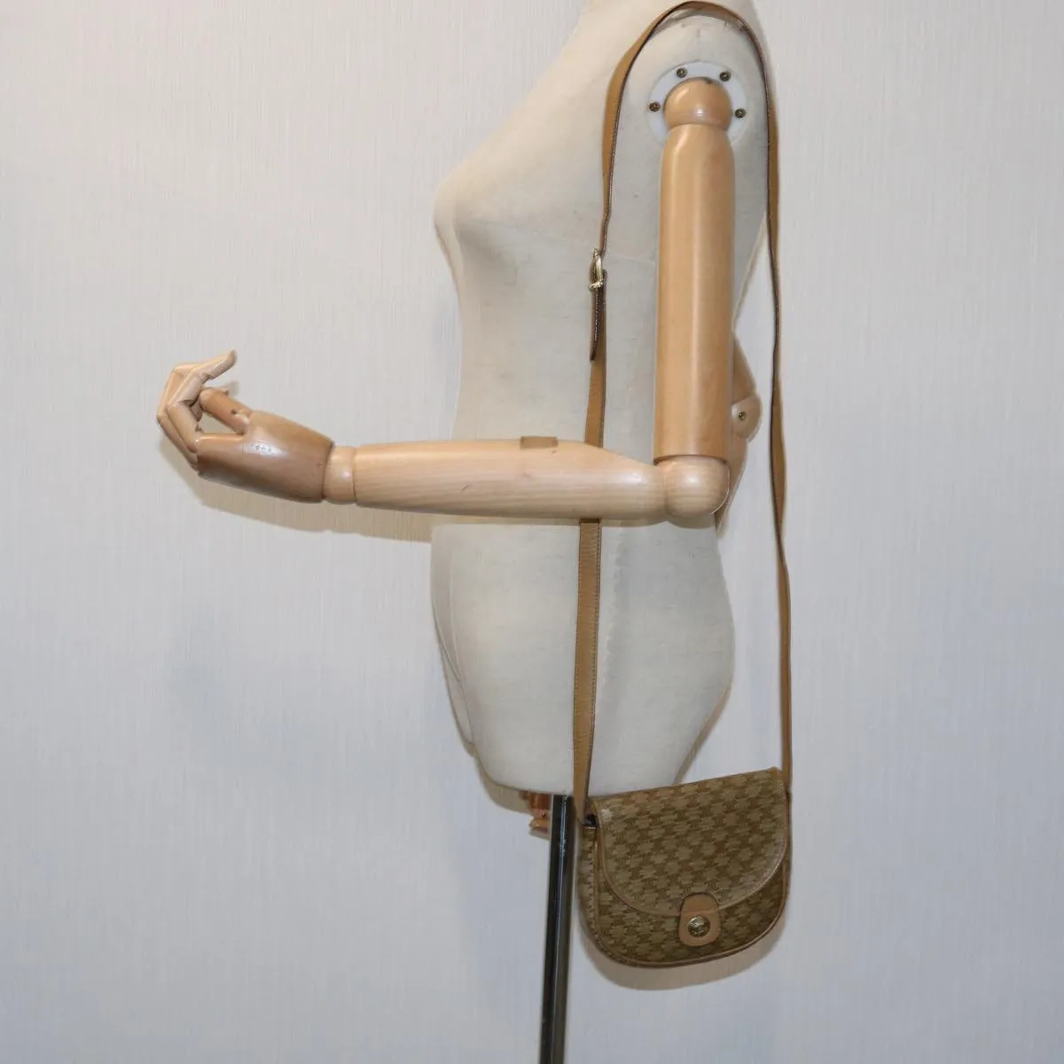 CELINE Macadam Canvas Shoulder Bag PVC Beige 69846