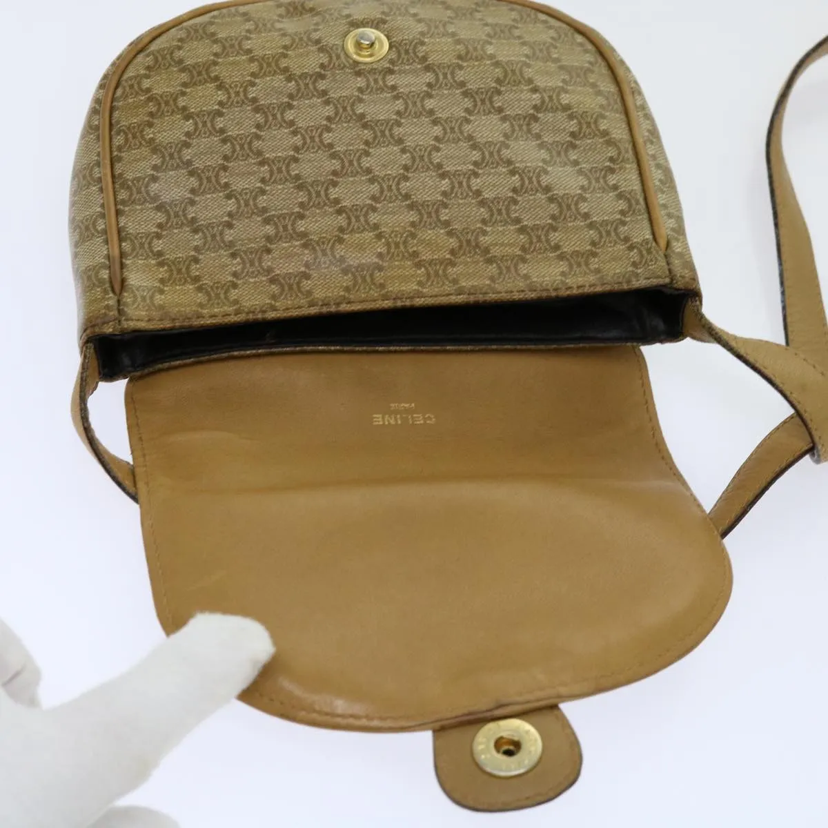 CELINE Macadam Canvas Shoulder Bag PVC Beige 69846