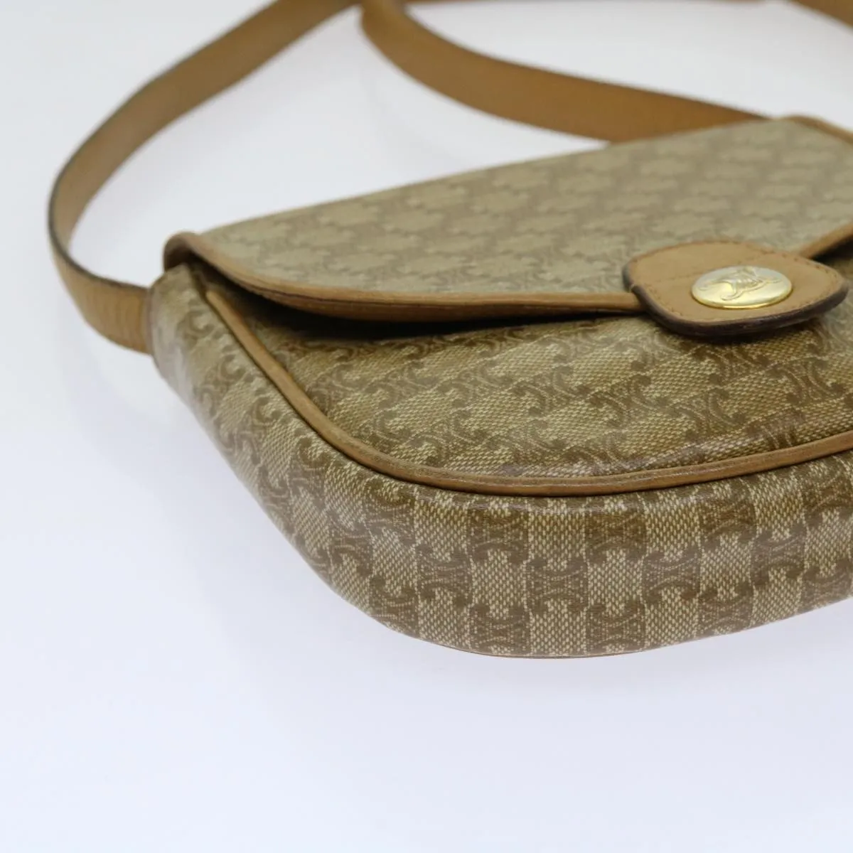 CELINE Macadam Canvas Shoulder Bag PVC Beige 69846