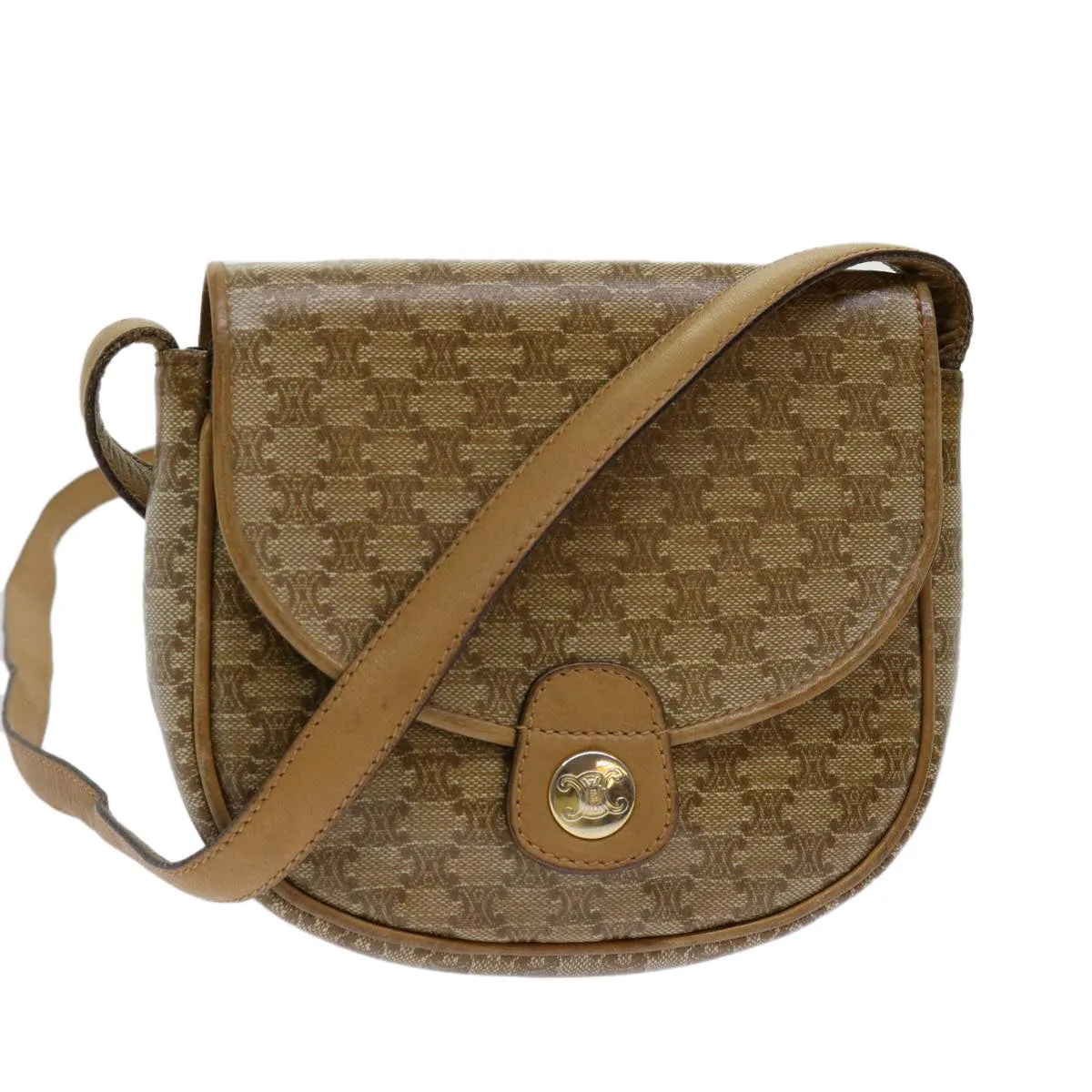 CELINE Macadam Canvas Shoulder Bag PVC Beige 69846