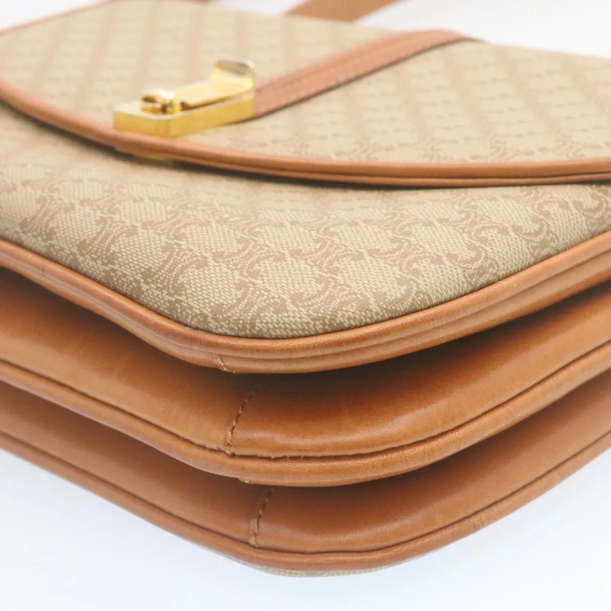 CELINE Macadam Canvas Shoulder Bag PVC Leather Beige am2173g