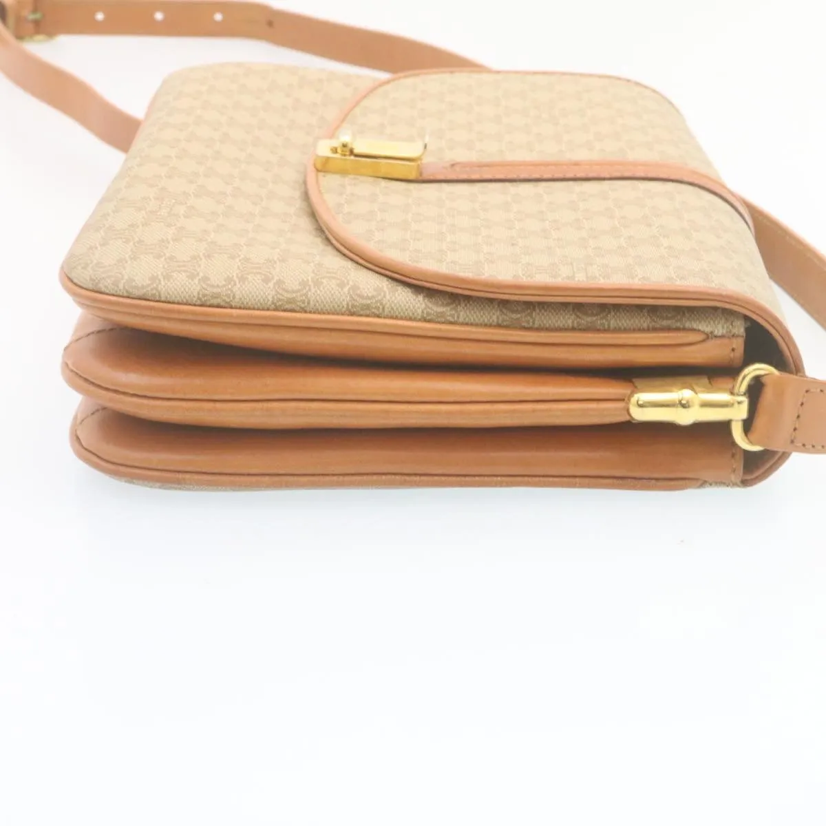 CELINE Macadam Canvas Shoulder Bag PVC Leather Beige am2173g