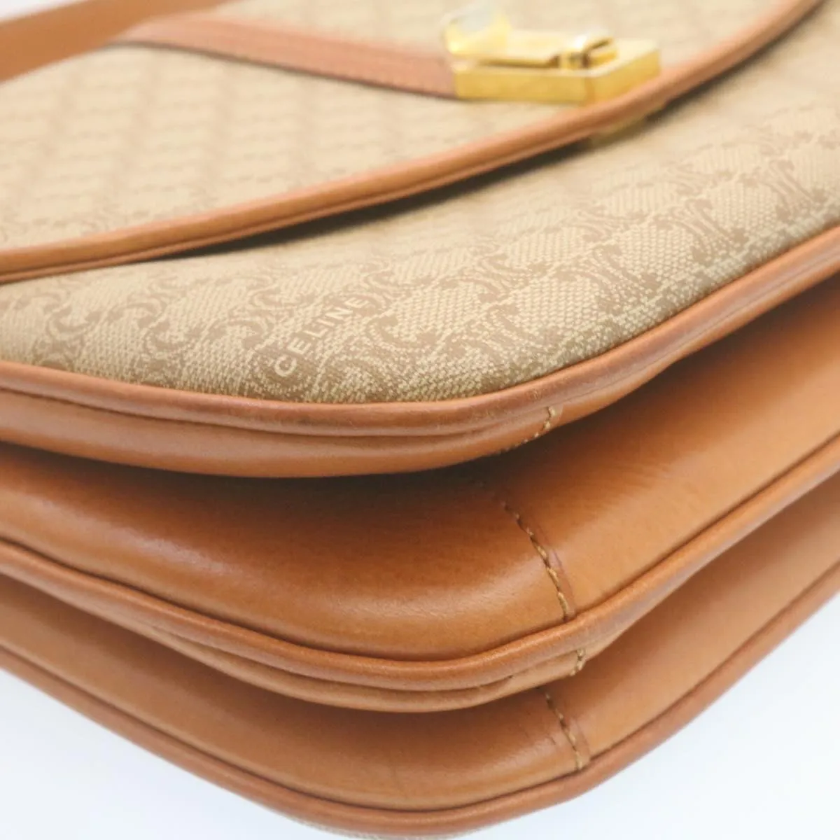 CELINE Macadam Canvas Shoulder Bag PVC Leather Beige am2173g