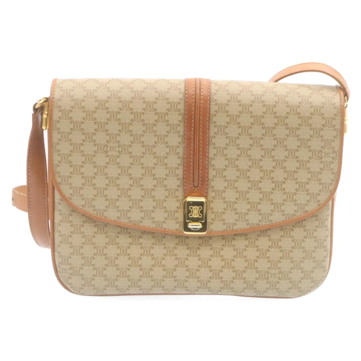 CELINE Macadam Canvas Shoulder Bag PVC Leather Beige am2173g