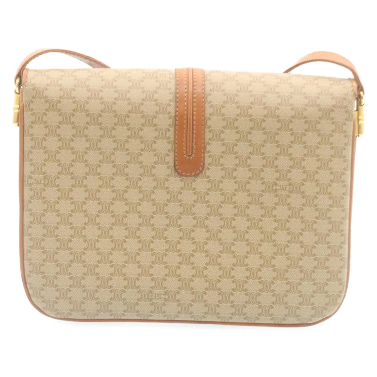 CELINE Macadam Canvas Shoulder Bag PVC Leather Beige am2173g