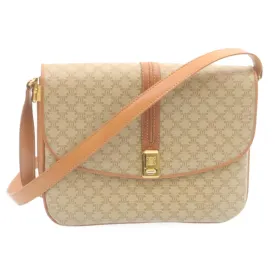 CELINE Macadam Canvas Shoulder Bag PVC Leather Beige am2173g
