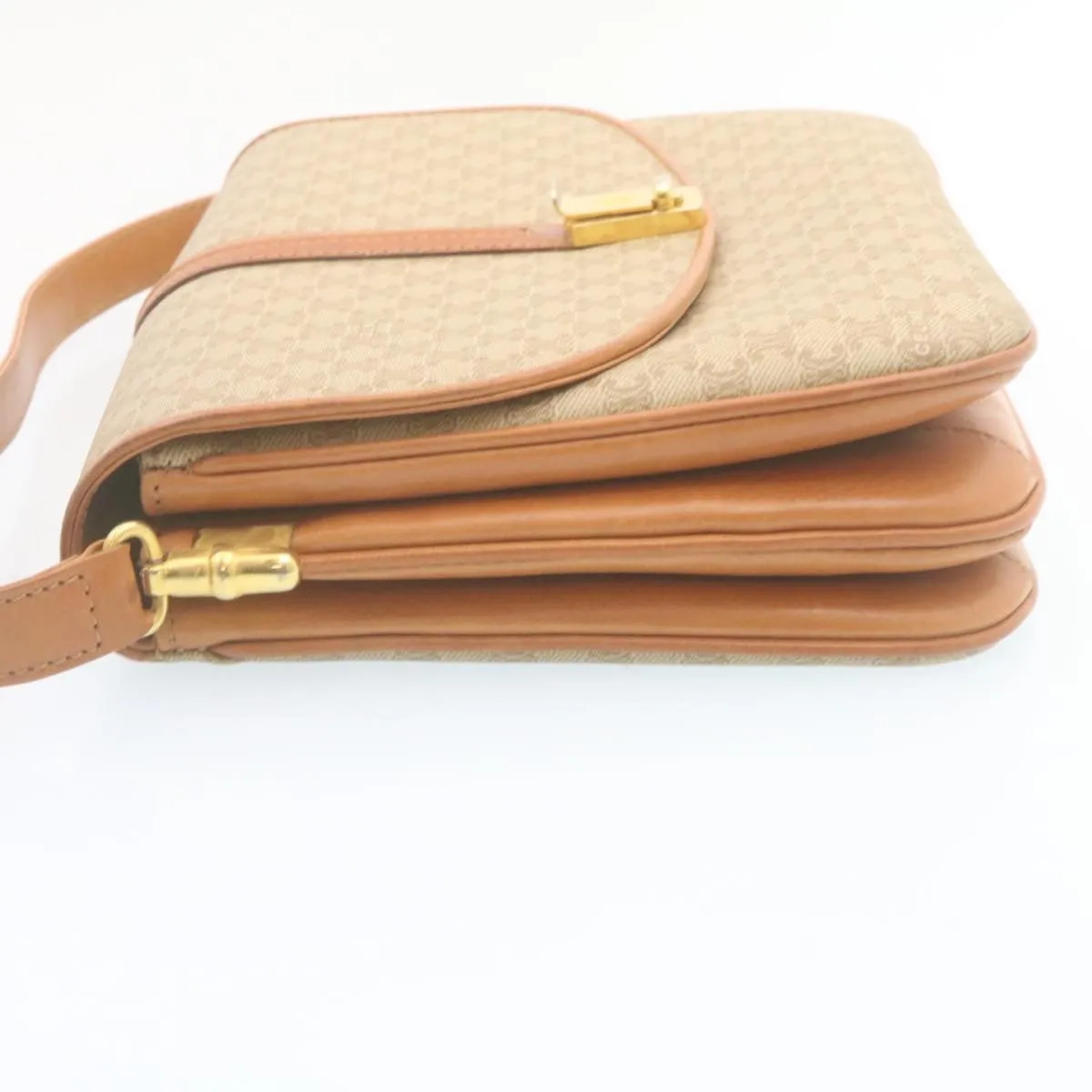 CELINE Macadam Canvas Shoulder Bag PVC Leather Beige am2173g