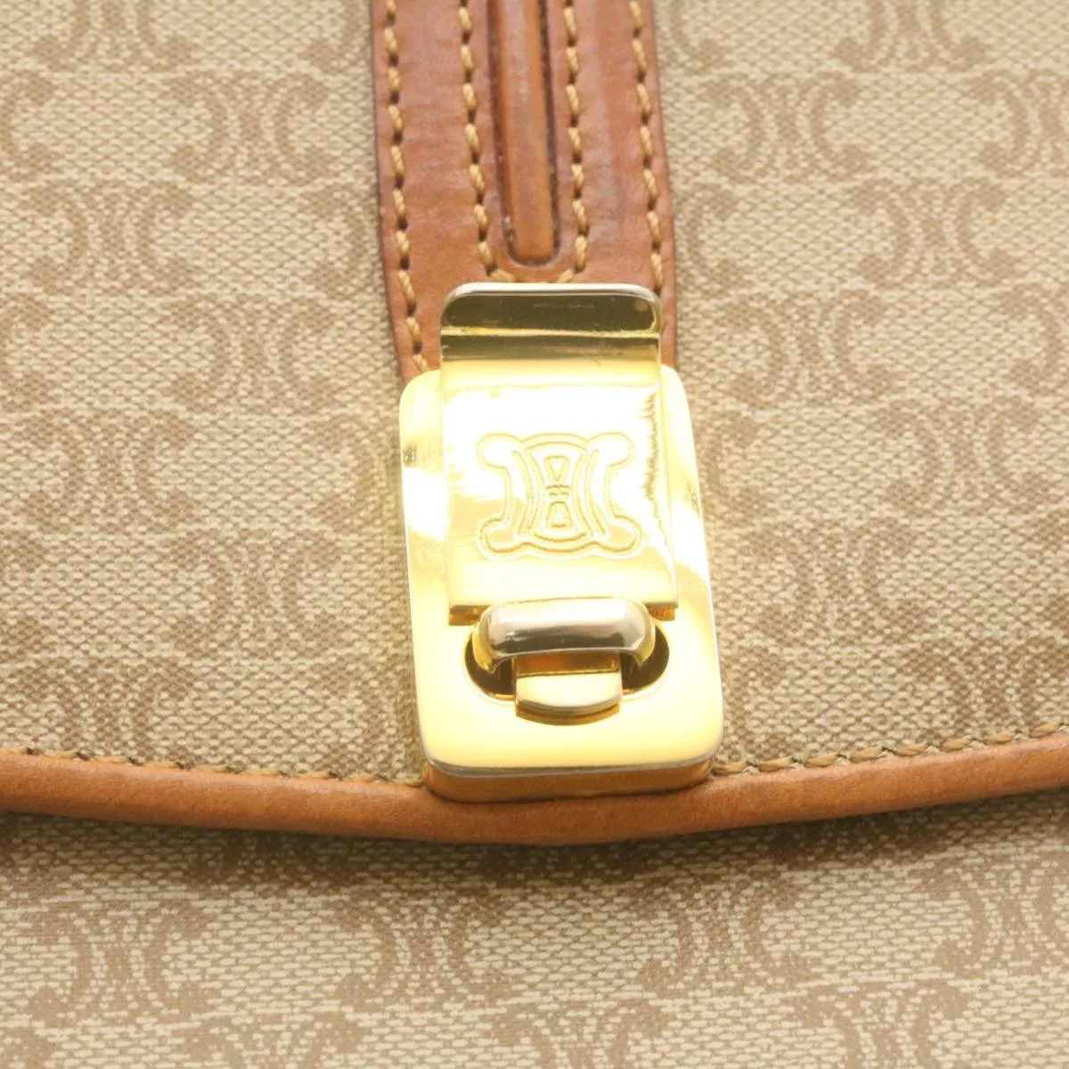 CELINE Macadam Canvas Shoulder Bag PVC Leather Beige am2173g