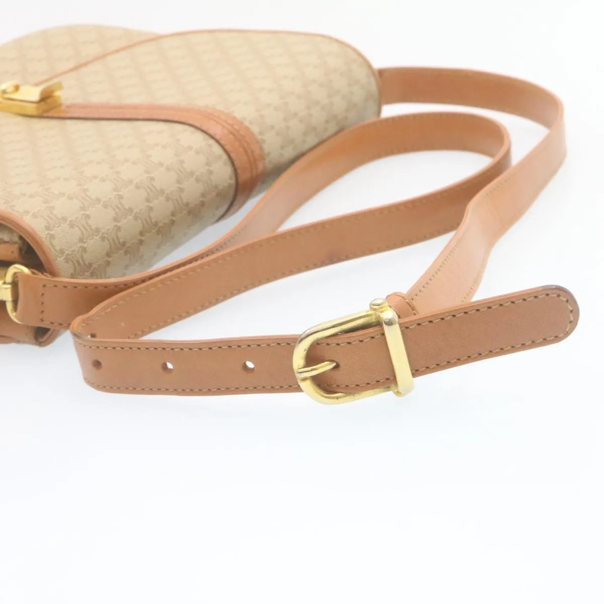 CELINE Macadam Canvas Shoulder Bag PVC Leather Beige am2173g