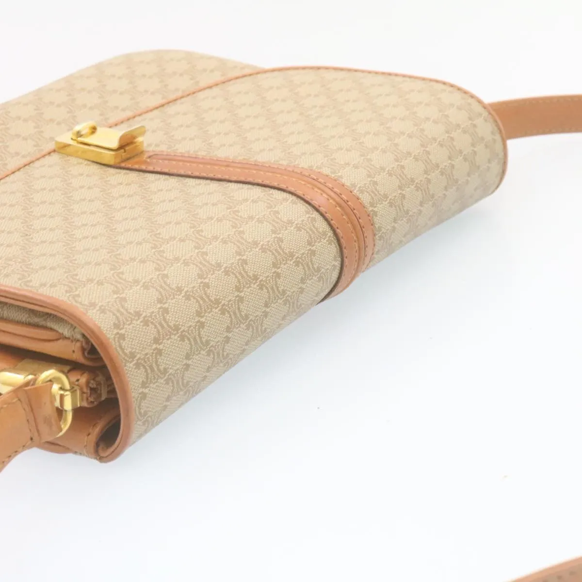 CELINE Macadam Canvas Shoulder Bag PVC Leather Beige am2173g