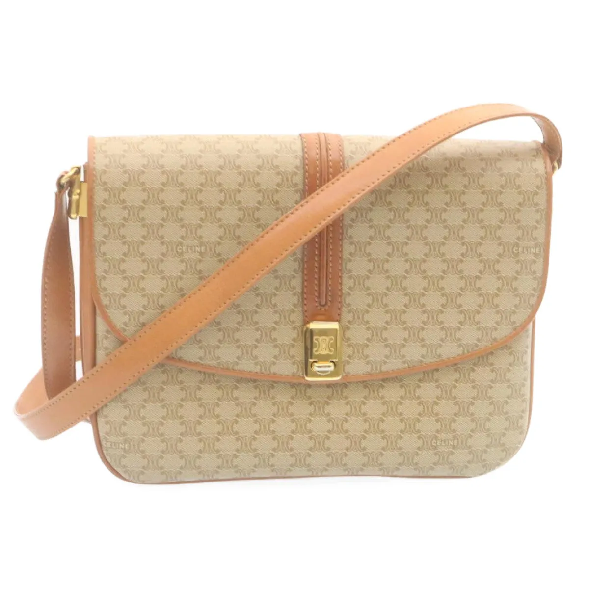 CELINE Macadam Canvas Shoulder Bag PVC Leather Beige am2173g