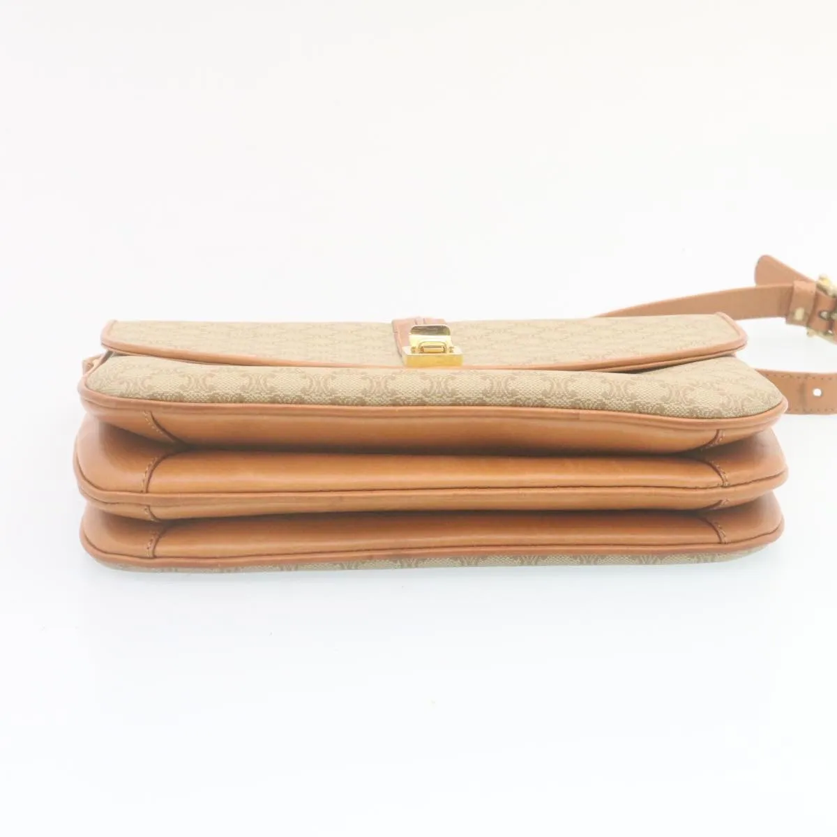 CELINE Macadam Canvas Shoulder Bag PVC Leather Beige am2173g