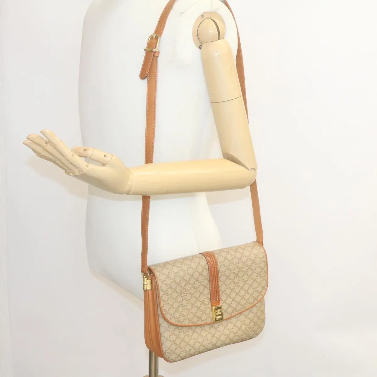CELINE Macadam Canvas Shoulder Bag PVC Leather Beige am2173g