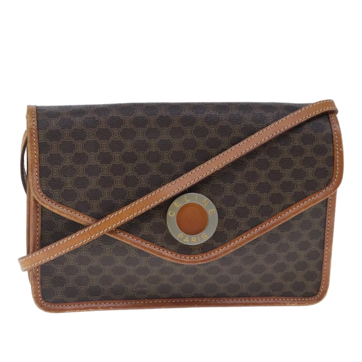 CELINE Macadam Canvas Shoulder Bag PVC Leather Brown 103442