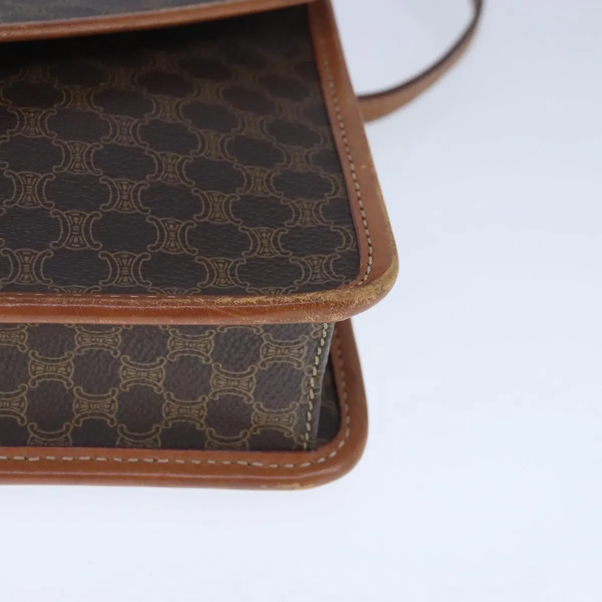CELINE Macadam Canvas Shoulder Bag PVC Leather Brown 103442