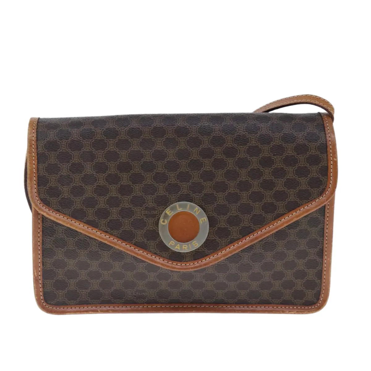 CELINE Macadam Canvas Shoulder Bag PVC Leather Brown 103442