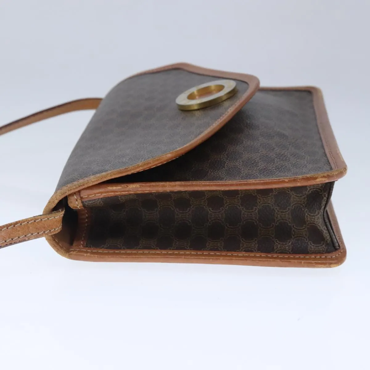 CELINE Macadam Canvas Shoulder Bag PVC Leather Brown 103442