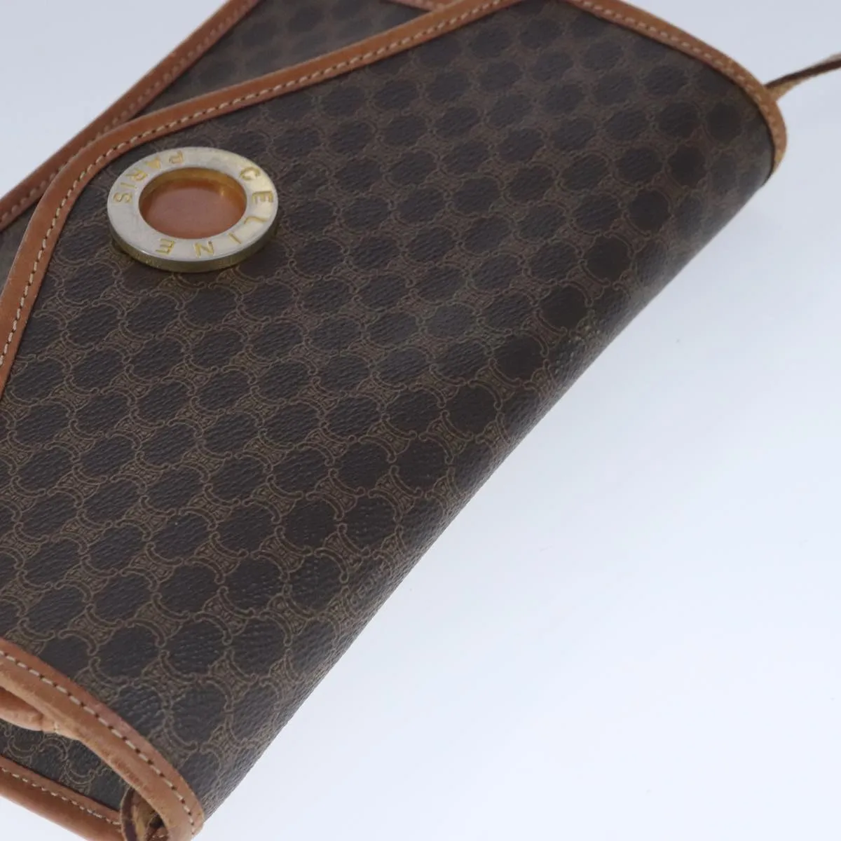 CELINE Macadam Canvas Shoulder Bag PVC Leather Brown 103442