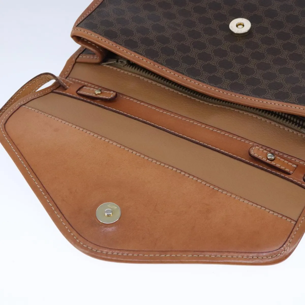 CELINE Macadam Canvas Shoulder Bag PVC Leather Brown 103442