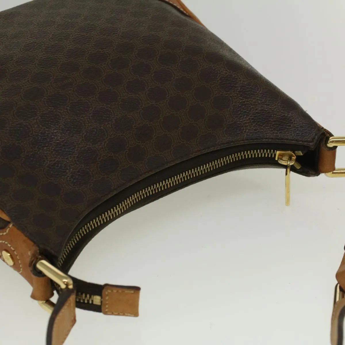 CELINE Macadam Canvas Shoulder Bag PVC Leather Brown 57306