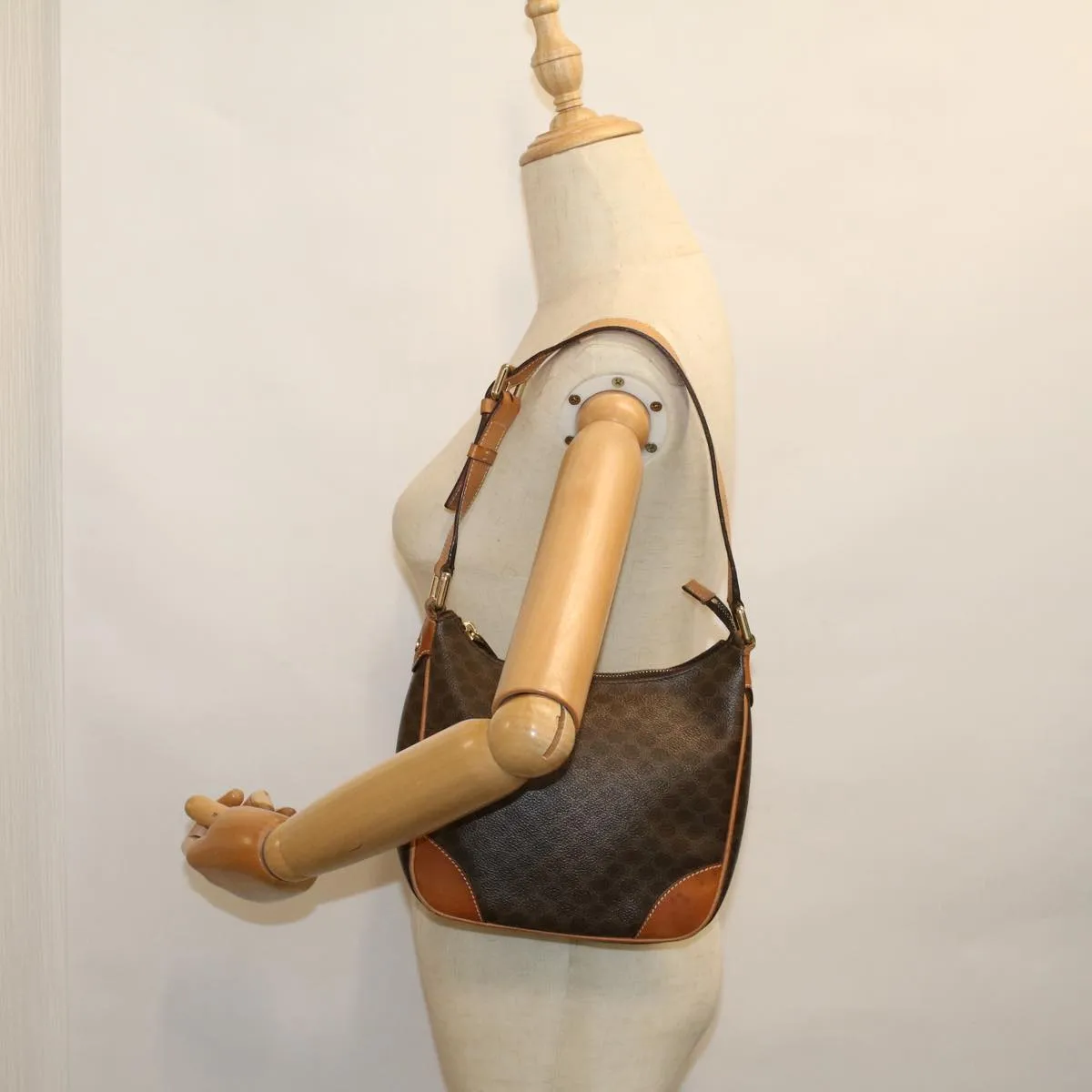 CELINE Macadam Canvas Shoulder Bag PVC Leather Brown 57306