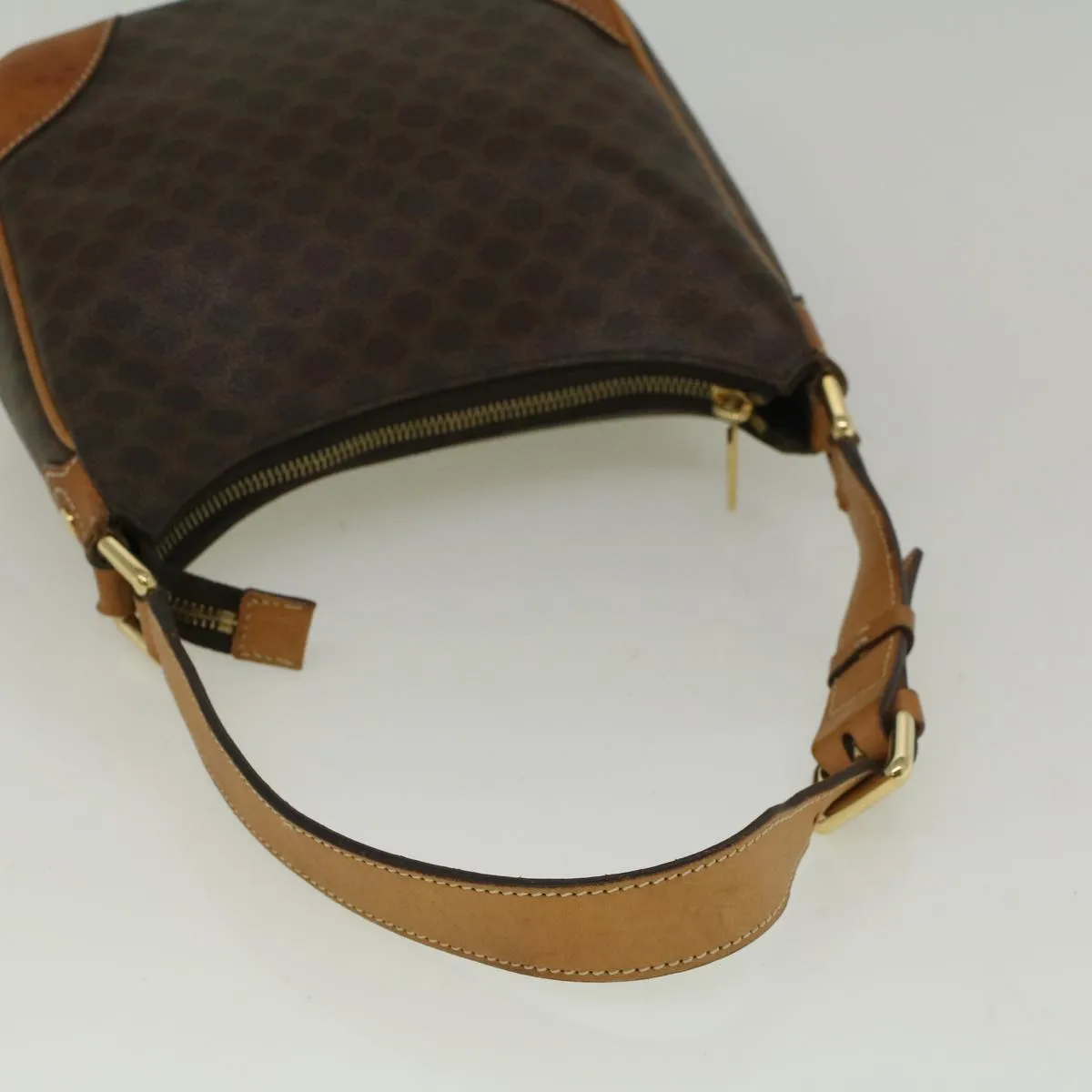 CELINE Macadam Canvas Shoulder Bag PVC Leather Brown 57306