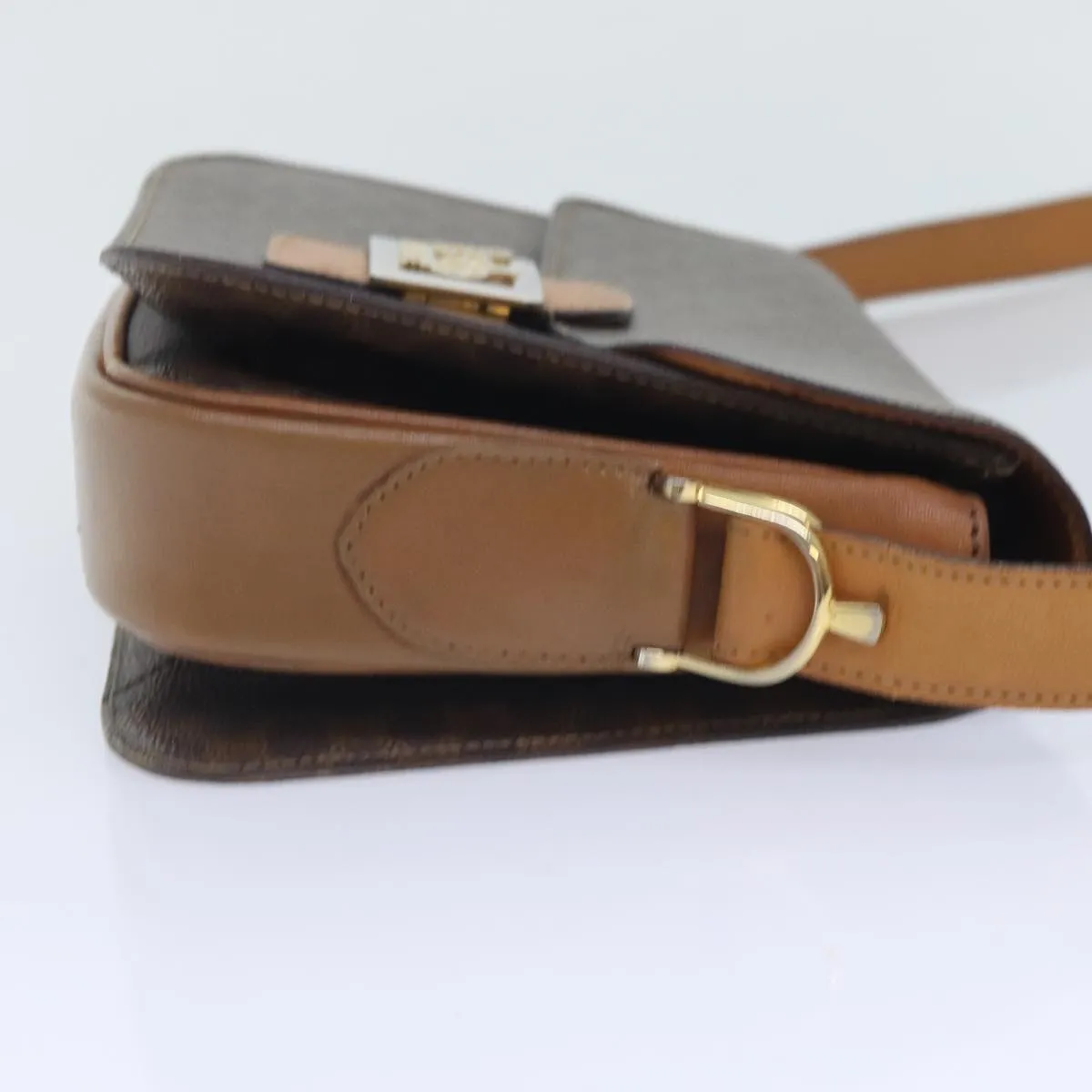 CELINE Macadam Canvas Shoulder Bag PVC Leather Brown 90950