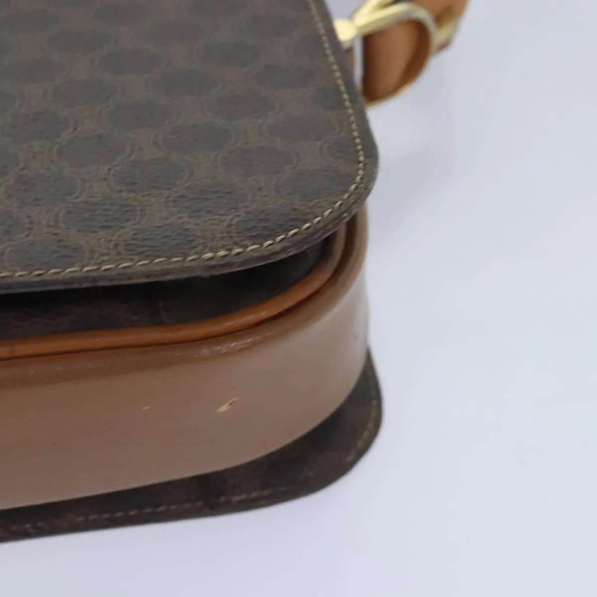 CELINE Macadam Canvas Shoulder Bag PVC Leather Brown 90950