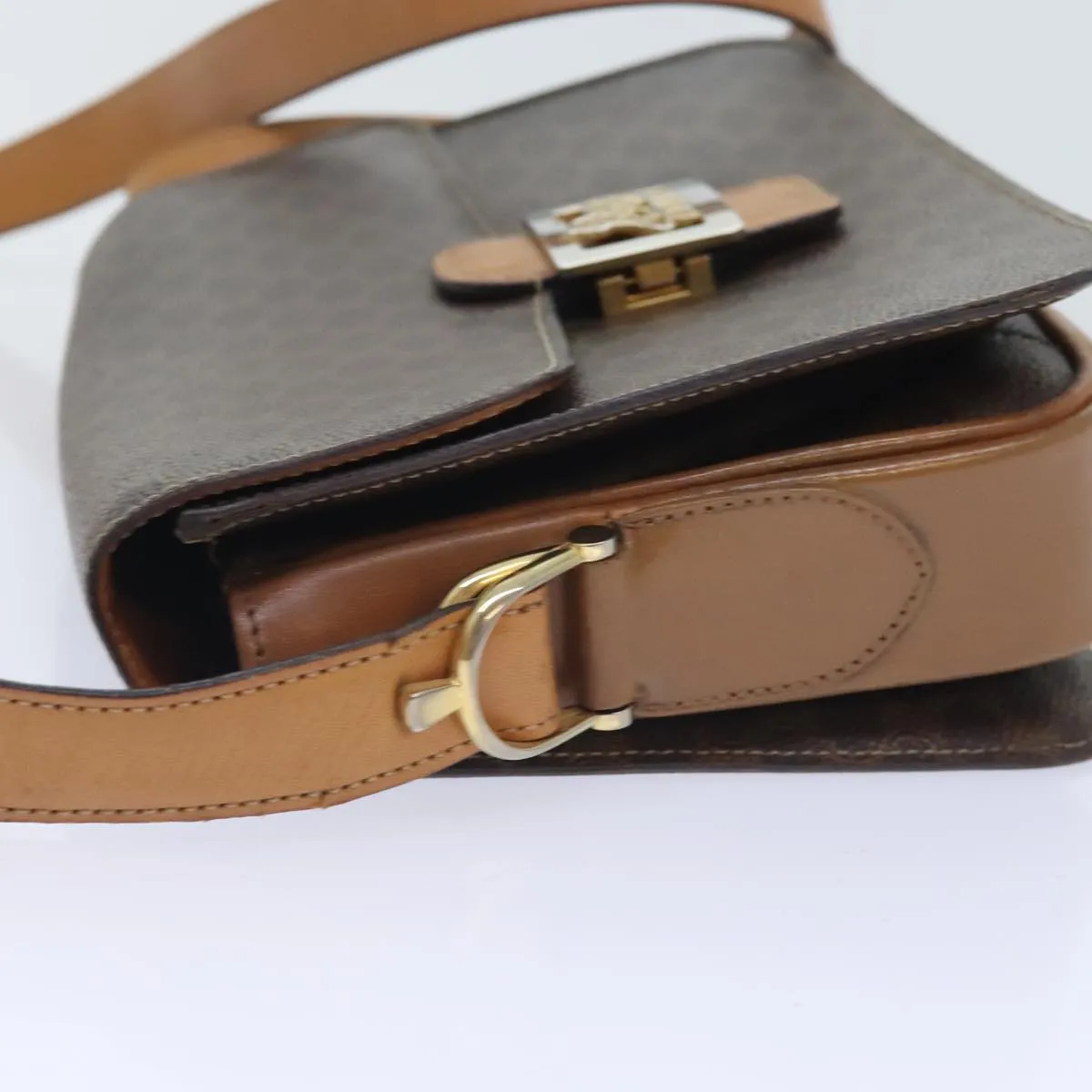 CELINE Macadam Canvas Shoulder Bag PVC Leather Brown 90950