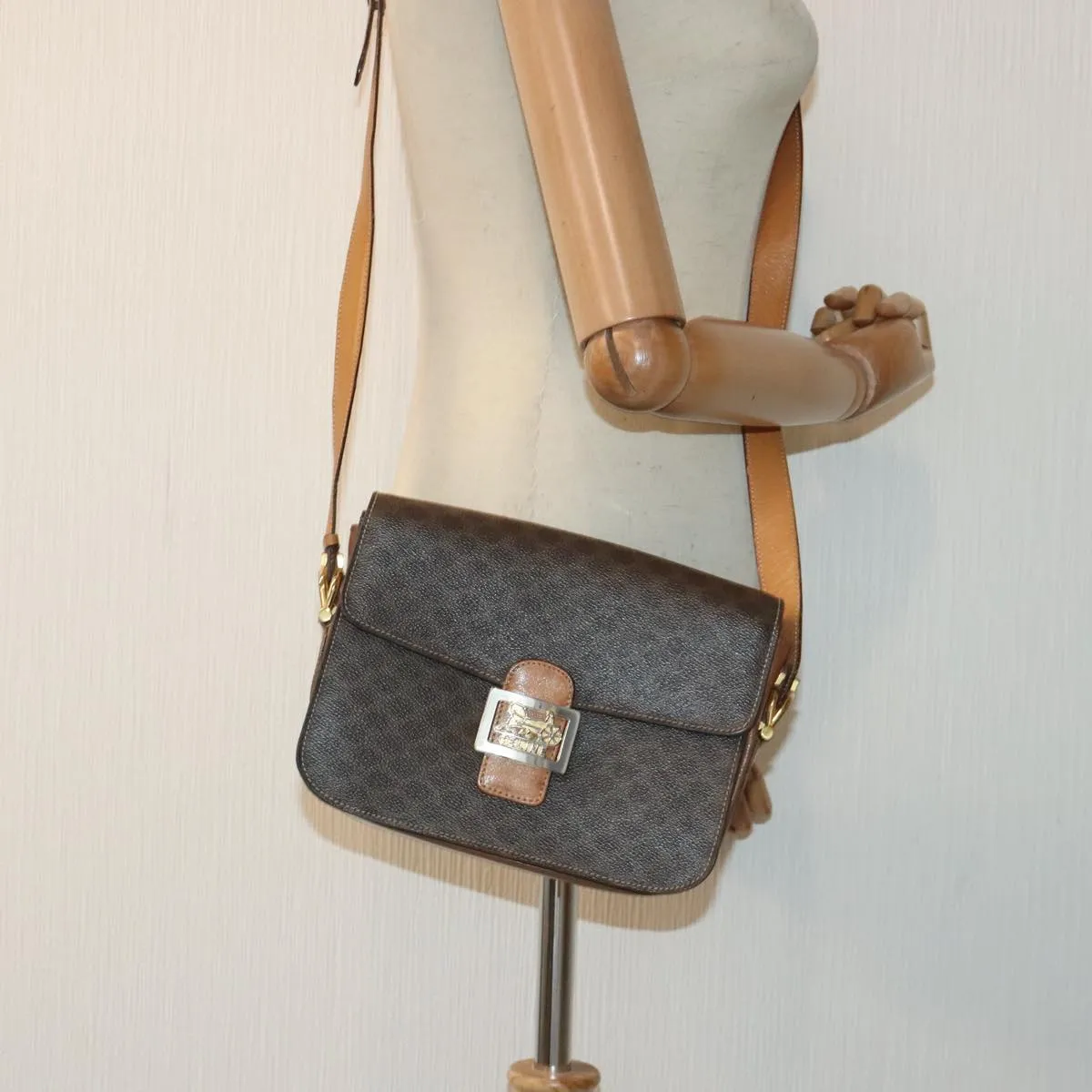 CELINE Macadam Canvas Shoulder Bag PVC Leather Brown 90950