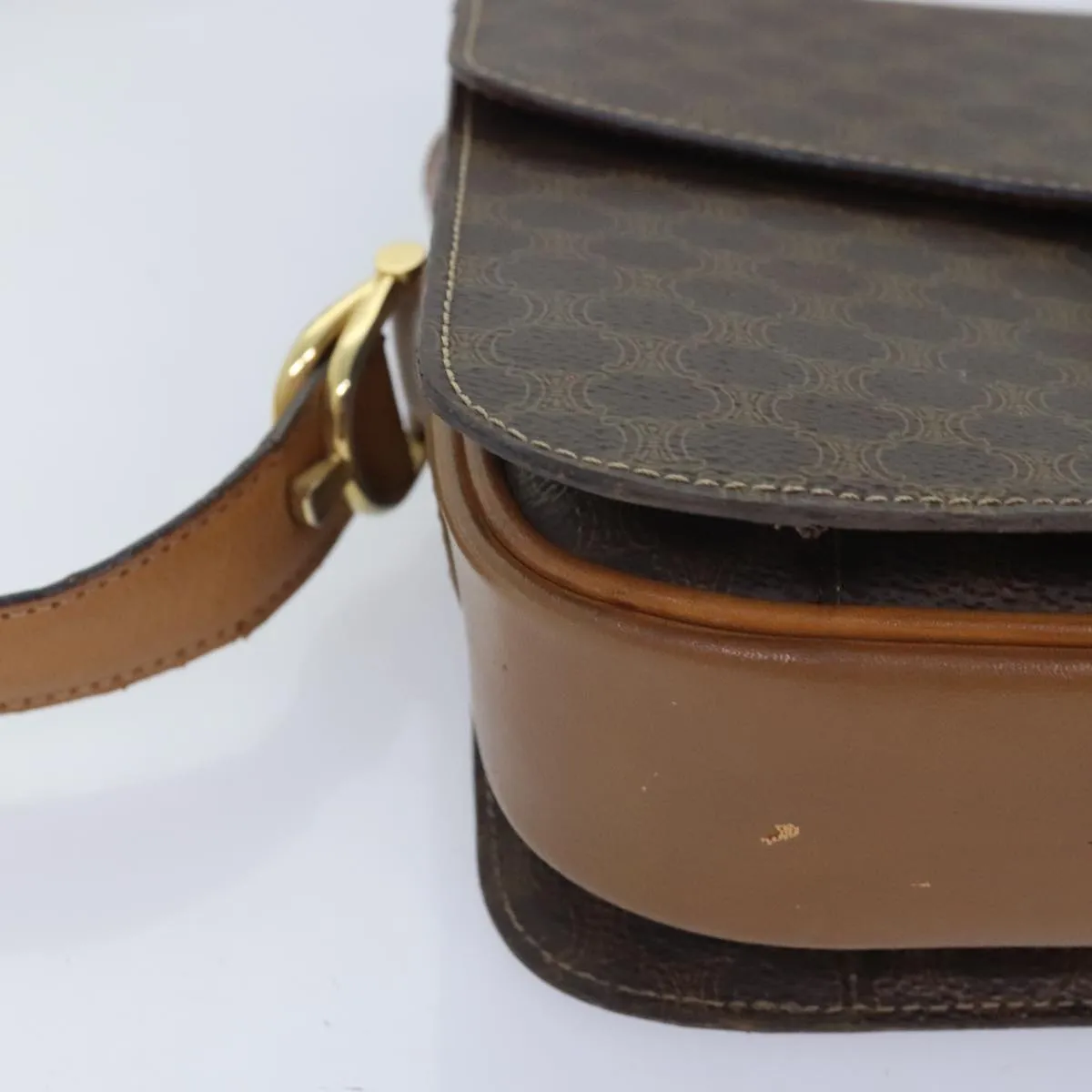 CELINE Macadam Canvas Shoulder Bag PVC Leather Brown 90950
