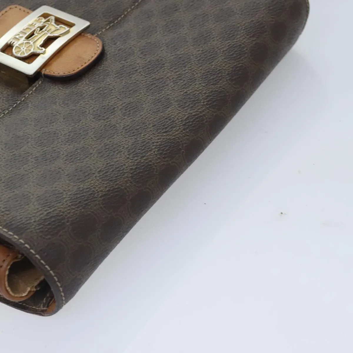 CELINE Macadam Canvas Shoulder Bag PVC Leather Brown 90950