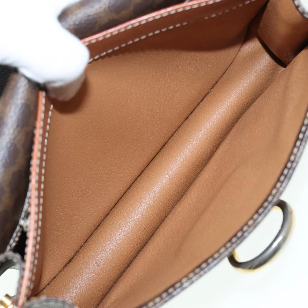 CELINE Macadam Canvas Shoulder Bag PVC Leather Brown Gold 87054