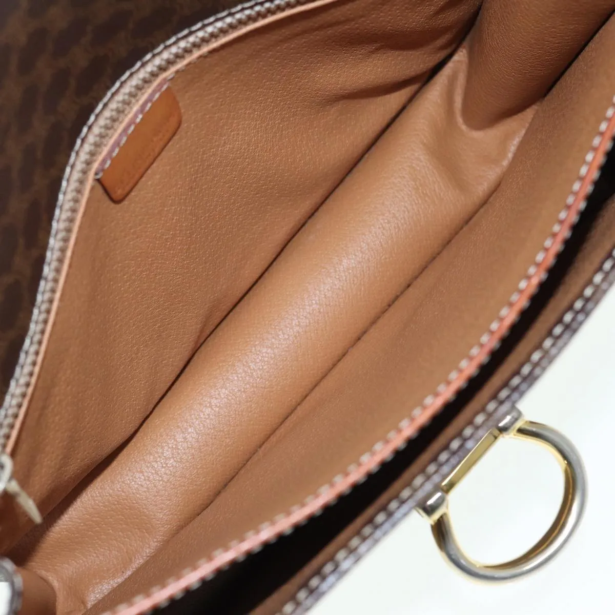 CELINE Macadam Canvas Shoulder Bag PVC Leather Brown Gold 87054