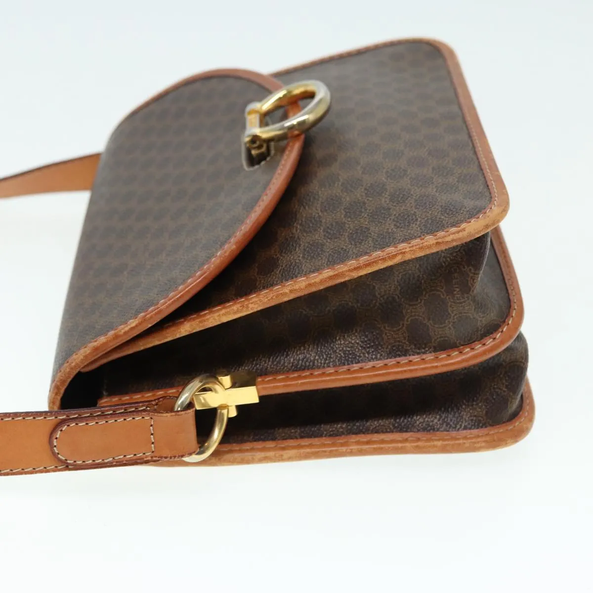 CELINE Macadam Canvas Shoulder Bag PVC Leather Brown Gold 87054