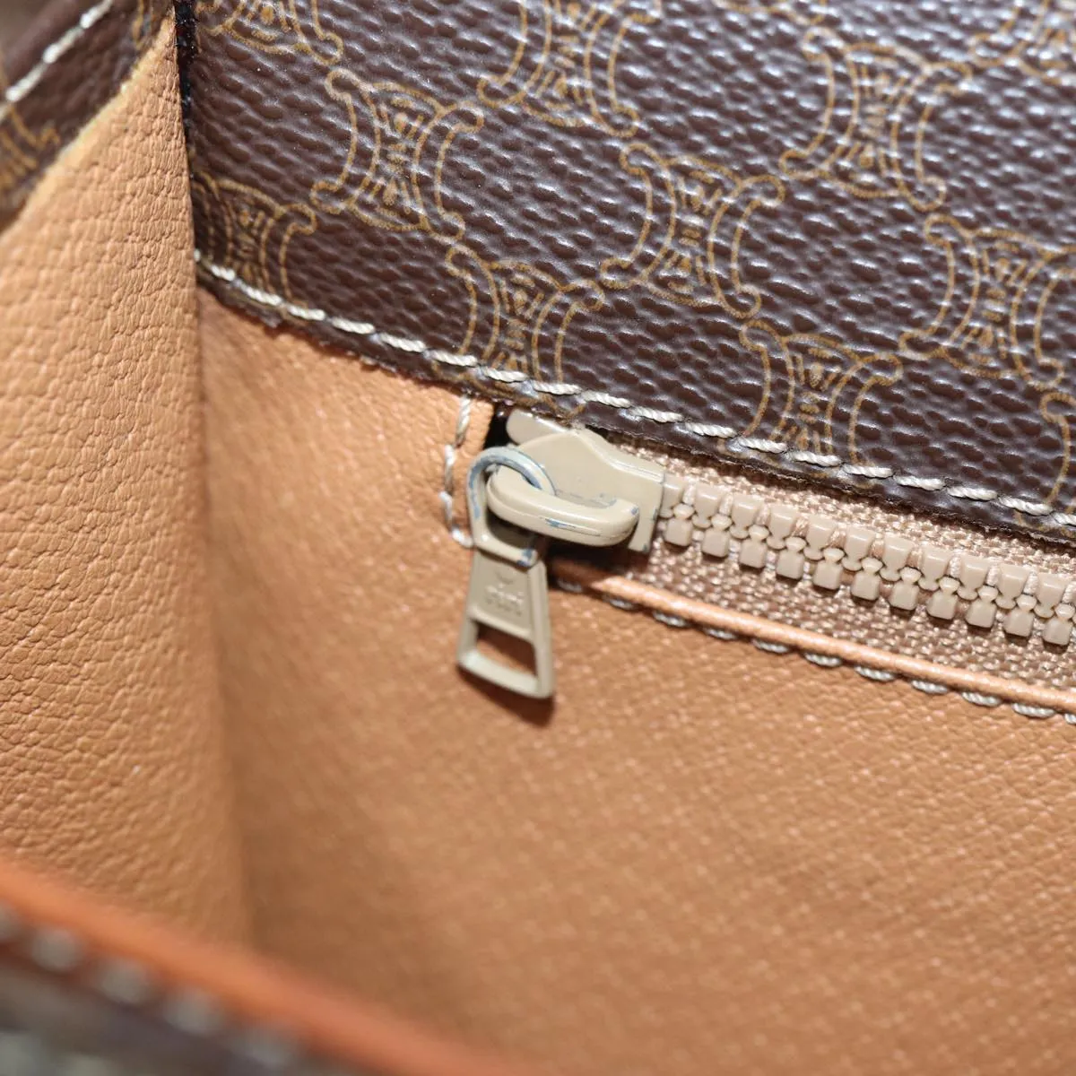 CELINE Macadam Canvas Shoulder Bag PVC Leather Brown Gold 87054