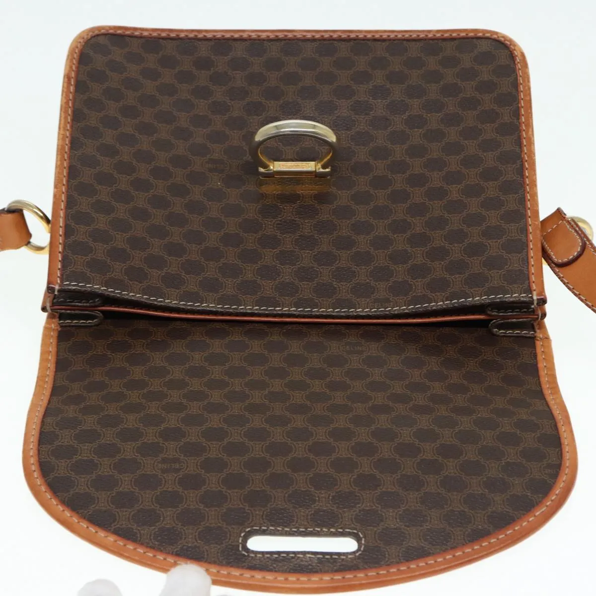 CELINE Macadam Canvas Shoulder Bag PVC Leather Brown Gold 87054
