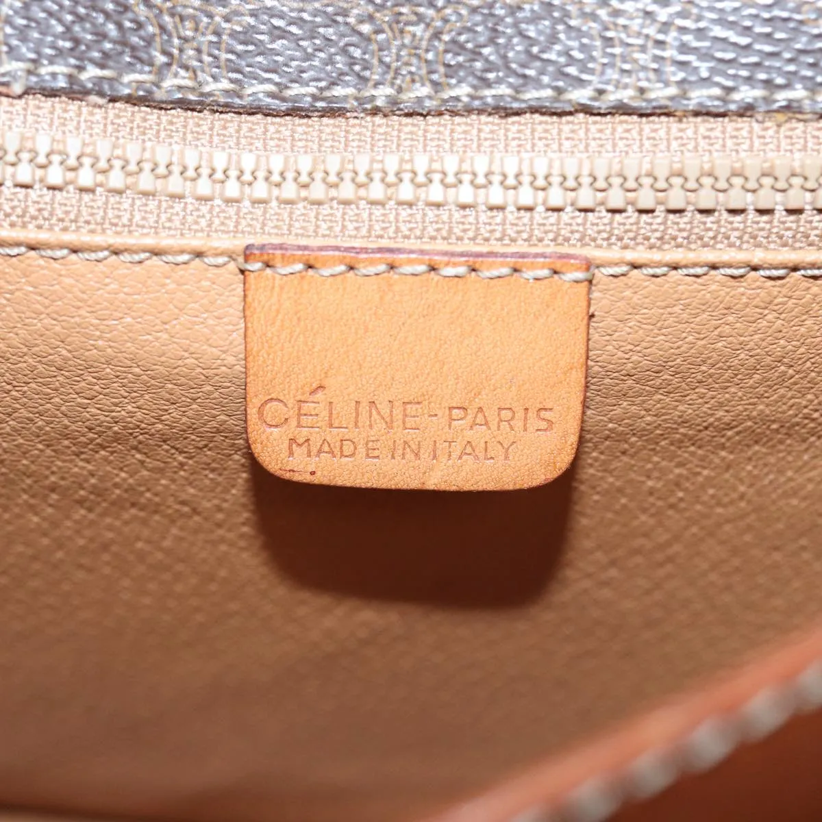 CELINE Macadam Canvas Shoulder Bag PVC Leather Brown Gold 87054