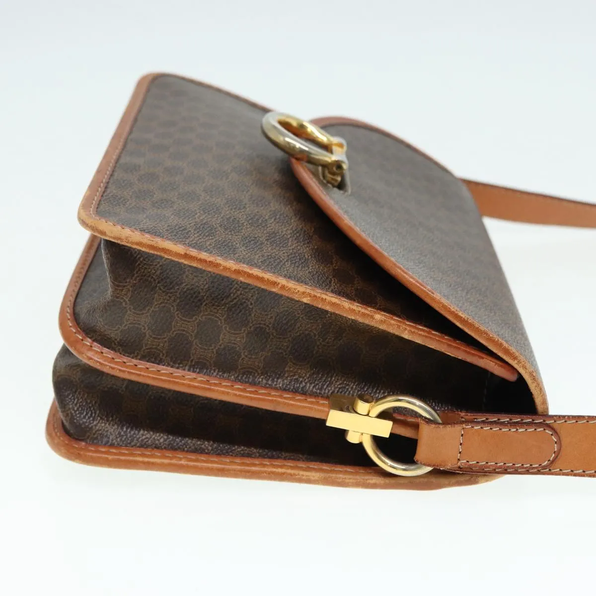 CELINE Macadam Canvas Shoulder Bag PVC Leather Brown Gold 87054