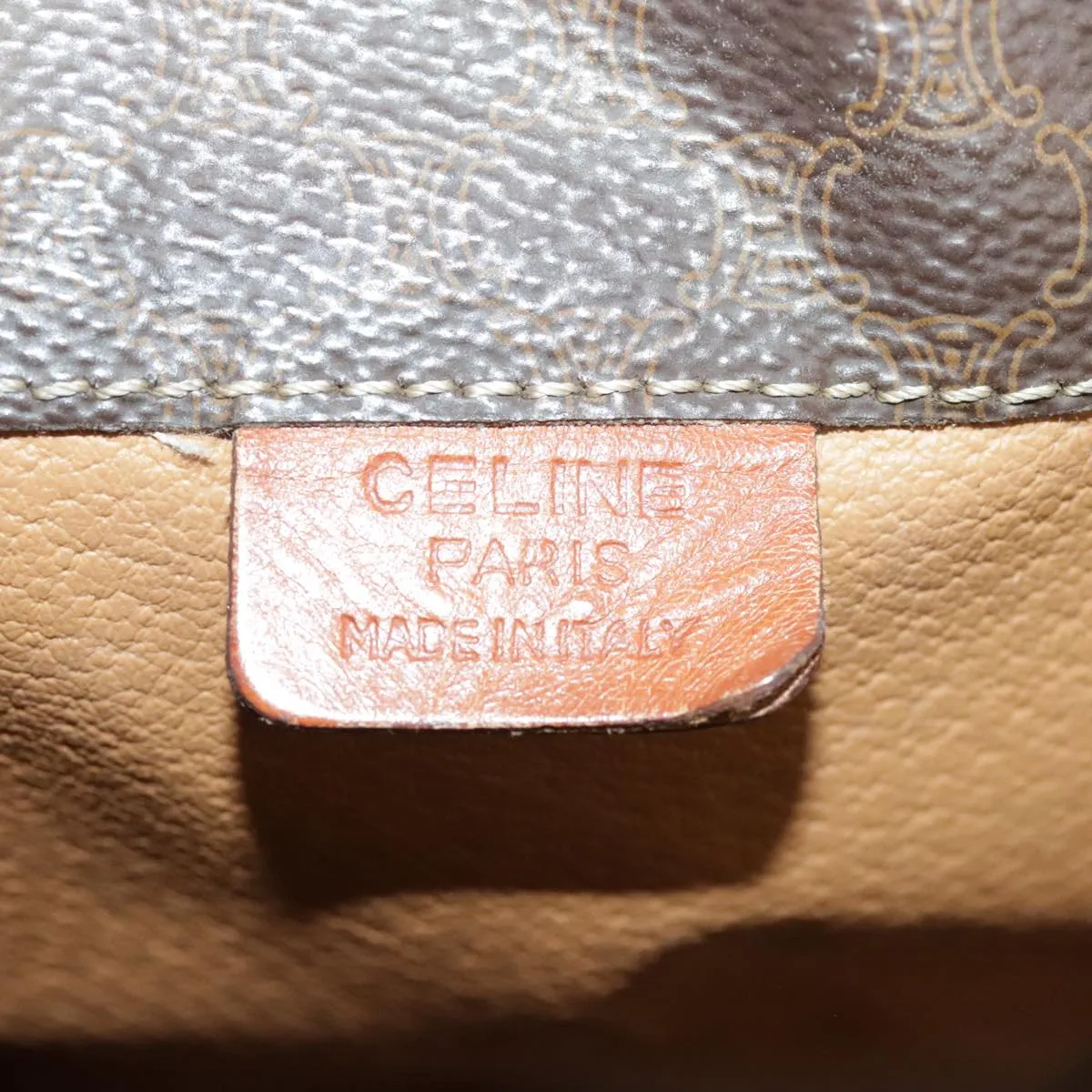CELINE Macadam Canvas Shoulder Bag PVC Leather Brown Gold 96924