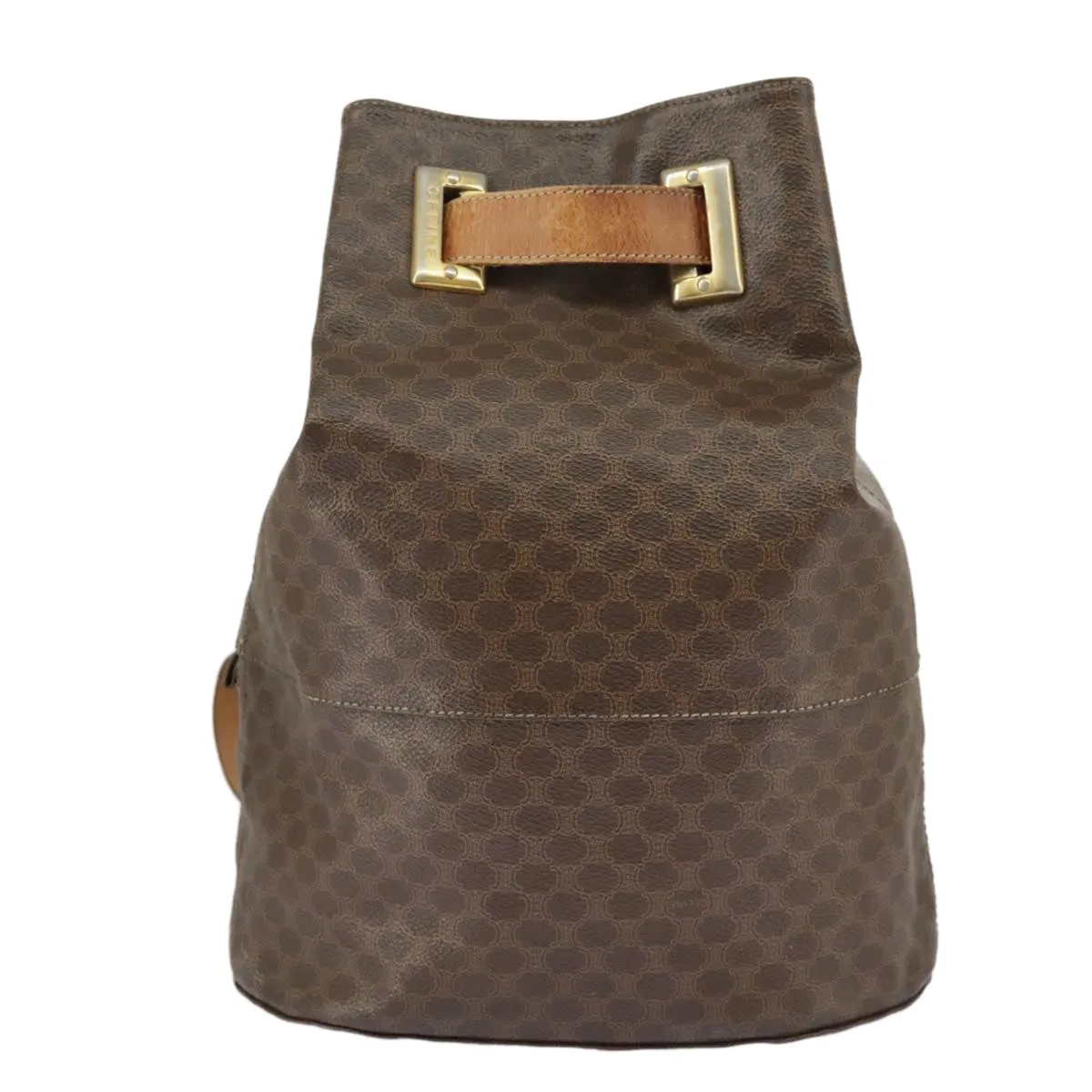 CELINE Macadam Canvas Shoulder Bag PVC Leather Brown Gold 96924