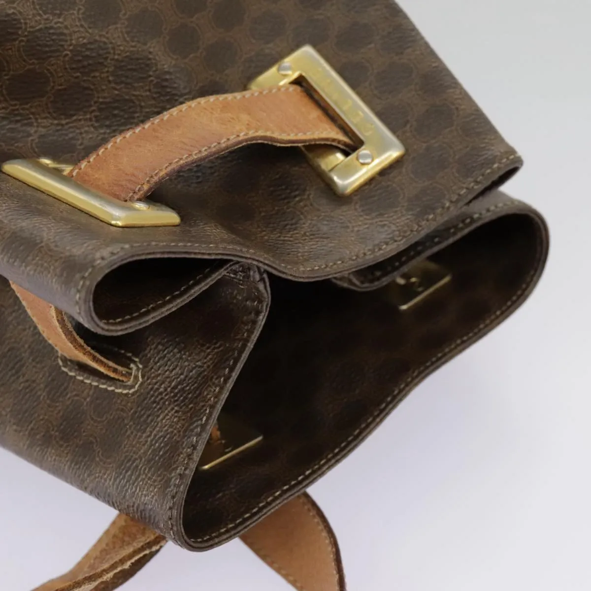 CELINE Macadam Canvas Shoulder Bag PVC Leather Brown Gold 96924