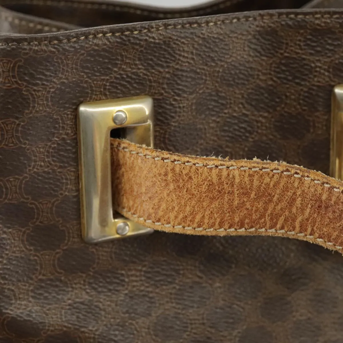 CELINE Macadam Canvas Shoulder Bag PVC Leather Brown Gold 96924