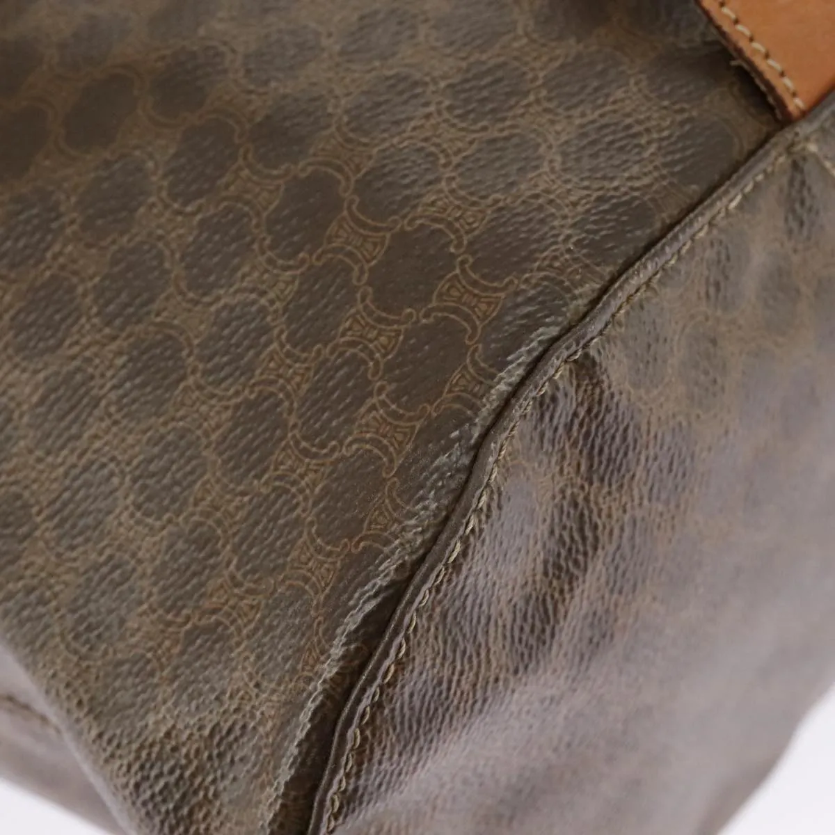 CELINE Macadam Canvas Shoulder Bag PVC Leather Brown Gold 96924