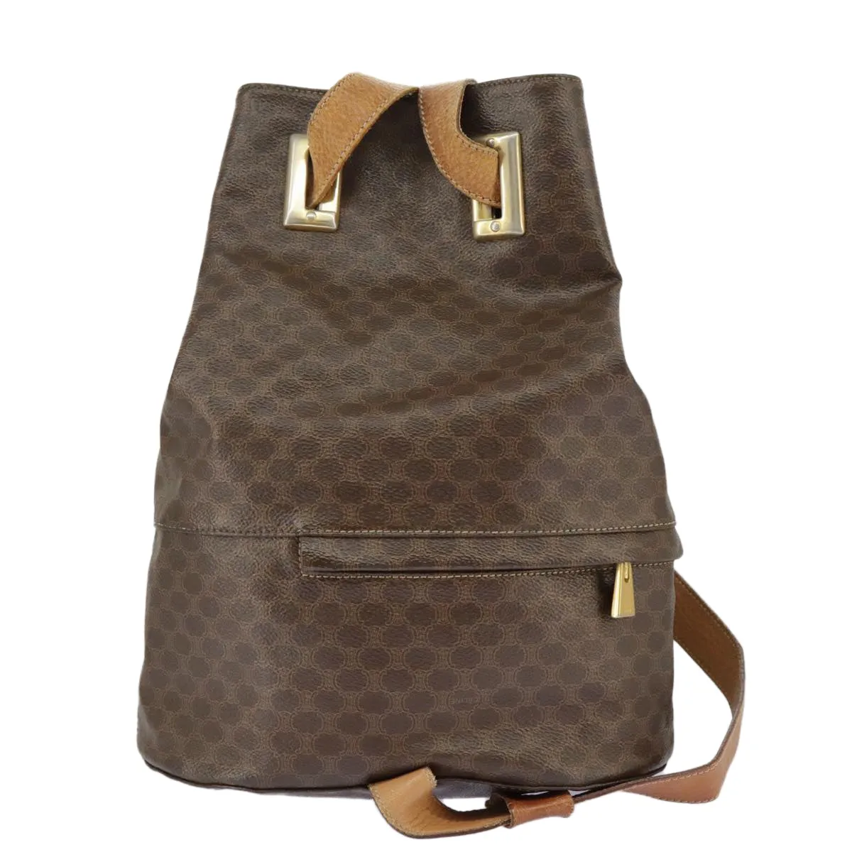 CELINE Macadam Canvas Shoulder Bag PVC Leather Brown Gold 96924