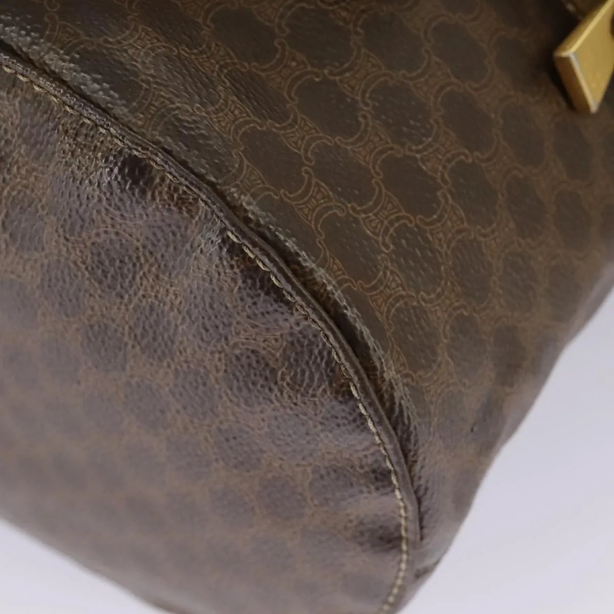 CELINE Macadam Canvas Shoulder Bag PVC Leather Brown Gold 96924