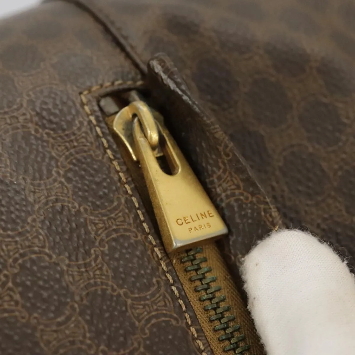 CELINE Macadam Canvas Shoulder Bag PVC Leather Brown Gold 96924