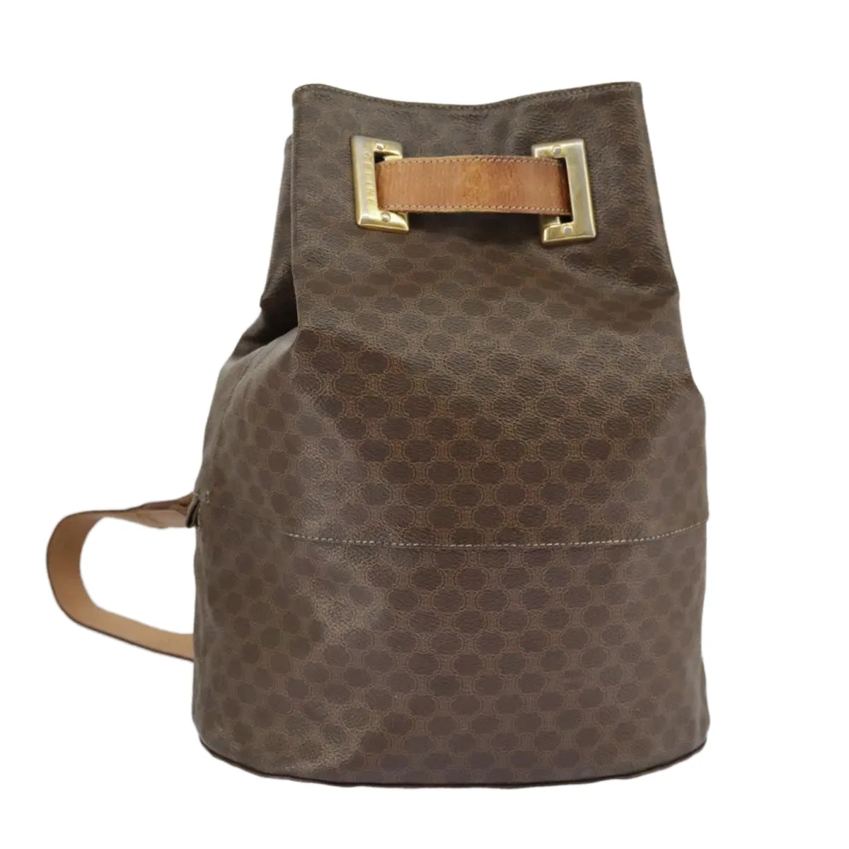 CELINE Macadam Canvas Shoulder Bag PVC Leather Brown Gold 96924