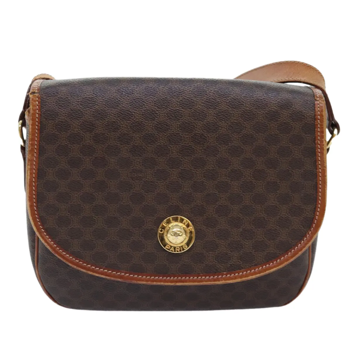 CELINE Macadam Canvas Shoulder Bag PVC Leather Brown Gold ep5894